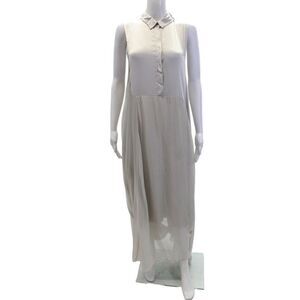Natacha Womens Layered Collared Button Up Sleeveless Maxi Dress Gray Size S